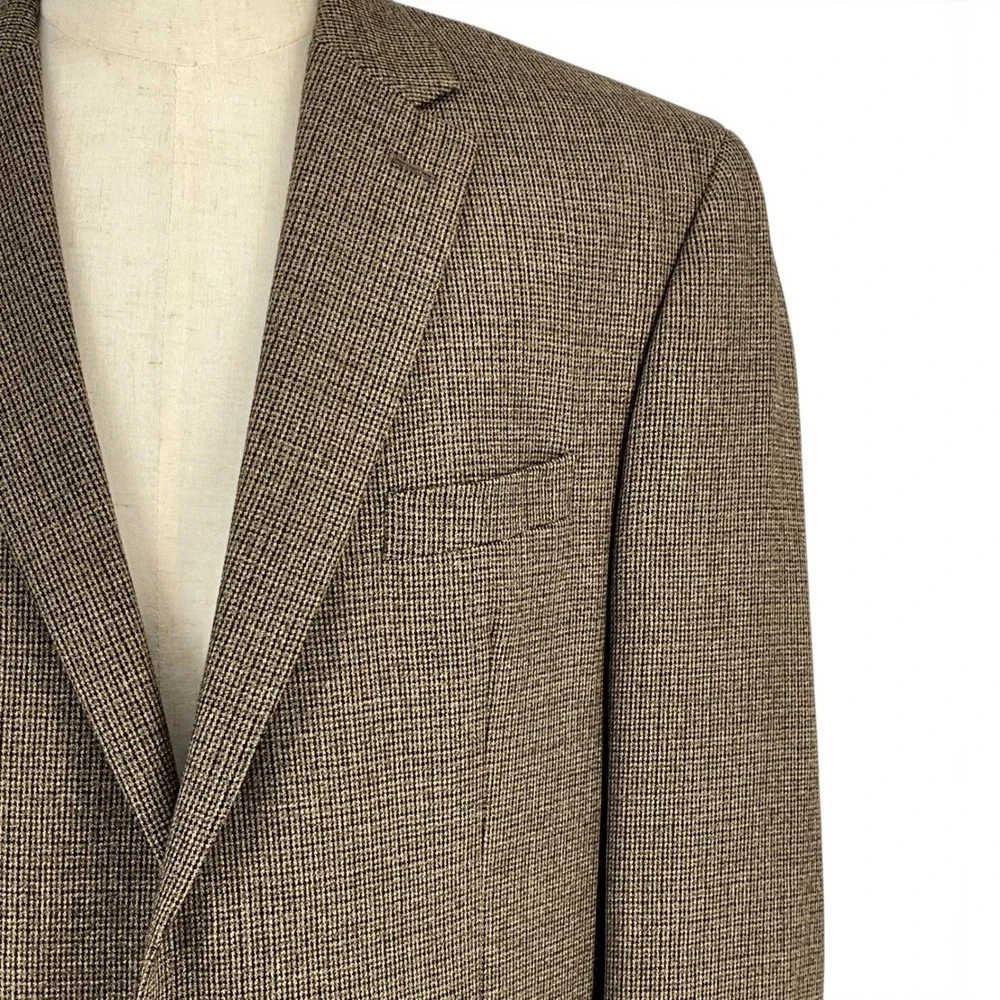 Chaps Est‎ 1978 Mens 46R Brown 100% Wool Micro Check 2 Button Blazer Sport Coat